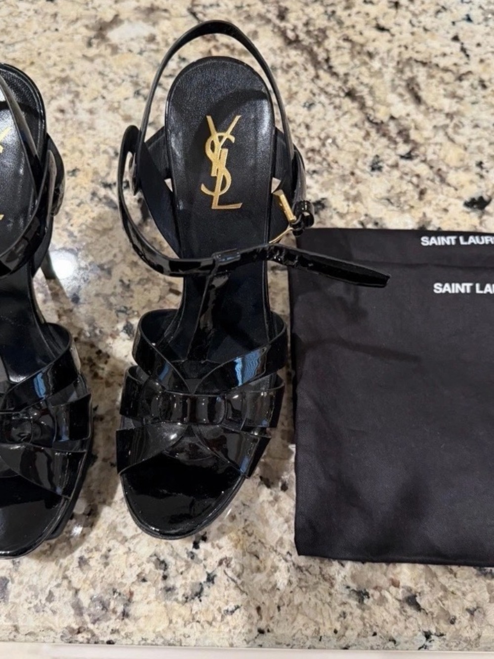 Saint Laurent Tribute Platform Sandals in Patent Leather